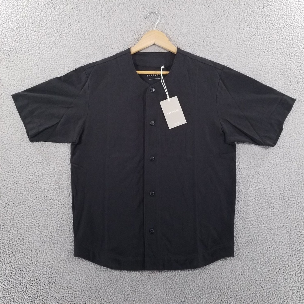Everlane Shirt Mens Small Black Baseball Jersey Short Sleeve Cotton Button Up